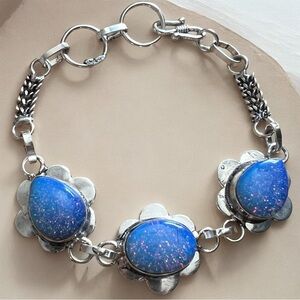 New Milky Opalite Dichroic Acrylic Silver Overlay Bracelet Size 7.5 and 8.25